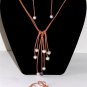 Pearl and Leather Necklace Bracelet and 14 K GP Earrings Mandy Collection ~~~