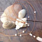 Pearl and Leather Necklace Polished Stone Charm 14k Freshwater Pearls N625 ~~