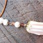 Pearl and Leather Necklace Polished Stone Charm 14k Freshwater Pearls N625 ~~