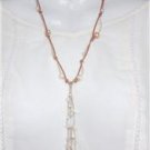 Pearl and Leather Necklace Hand Painted Shell On 14K GP Cap Beach N630 ~