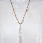 Pearl and Leather Necklace Hand Painted Shell On 14K GP Cap Beach N630 ~
