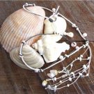 Pearl and Leather Necklace  Pearl Cluster On 14K GP Cap Glass Beads Beach N629 ~