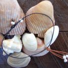 Large Hole Pearl and Leather Necklace Gilligans Boutique Made In USA N217 ~