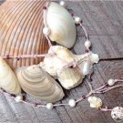 Pearl and Leather Necklace 14K GP Sand Dollar Pearl Cluster Beach N634 ~