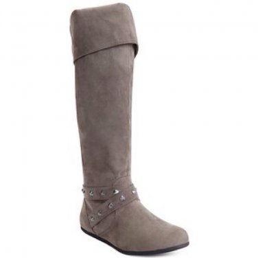 Rampage Womens Grey Batari Faux Suede Studded Knee-High Boots Size 8 New