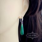 925 Sterling Silver Green Agate Dangle Earrings CZ Bridal Sensitive Ears