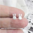 925 Sterling Silver Matte Silver Bunny Stud Earrings Rabbit Ear Studs Sensitive Ears (818)