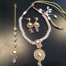 BEAUTIFUL 16"NATURAL WHITE PEARLS / DIAMOND NECKLACE, EARRING SET & TIKKA