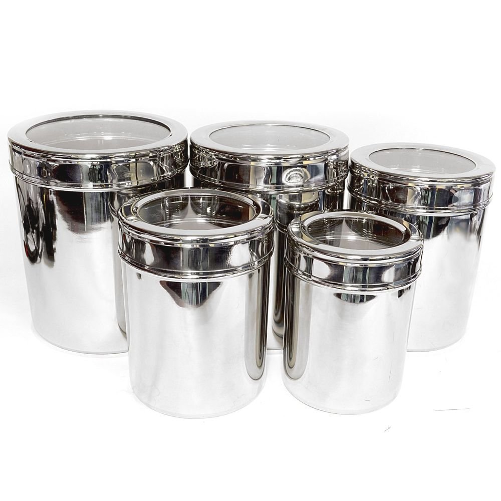 Kitchen Stainless Steel 5-Piece Canister Set Clear Lid ...