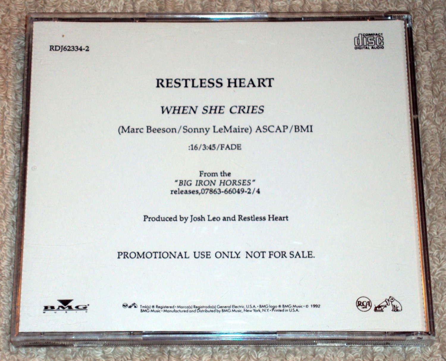 Restless Heart When She Cries Us Promo Cd Single Rare 2050