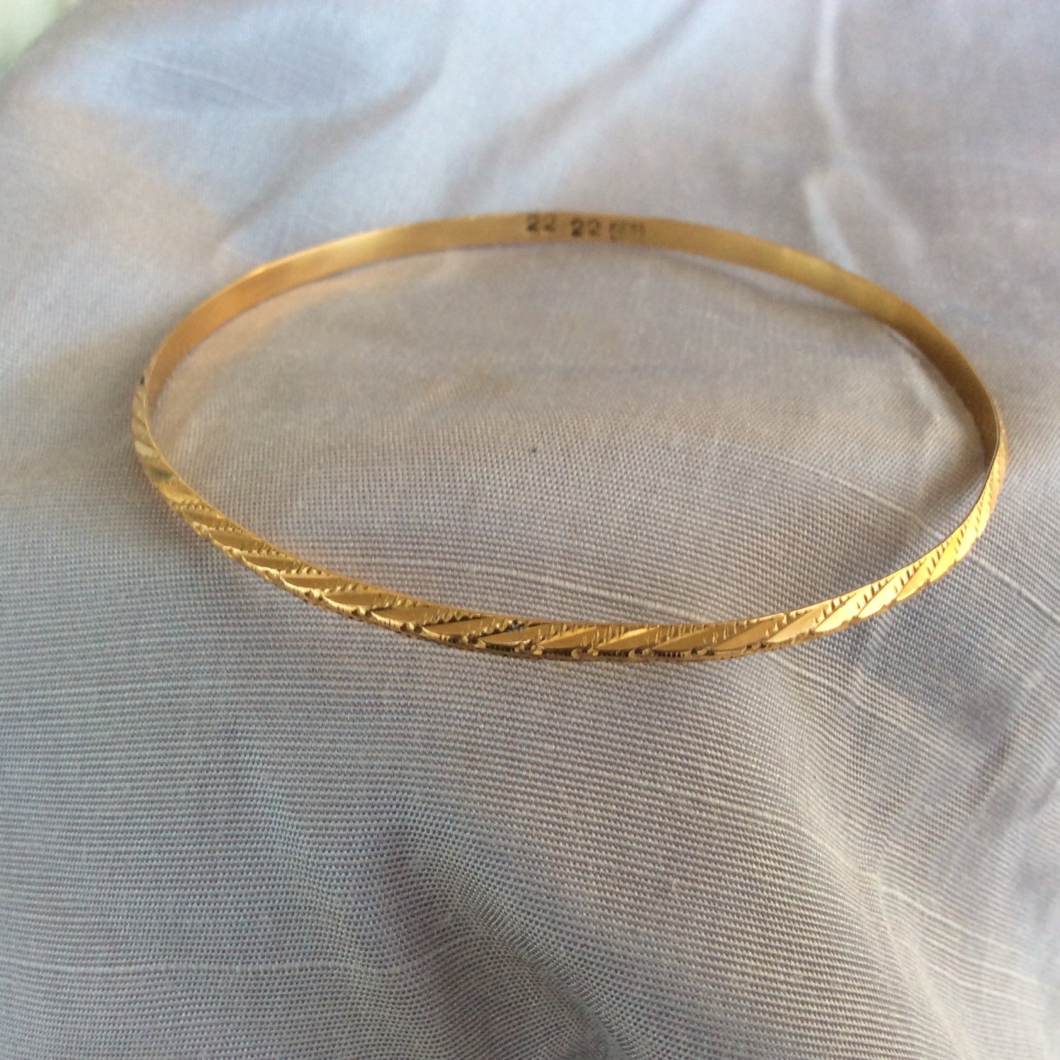 Egyptian 22K Solid Gold Etched Design Bangle Bracelet