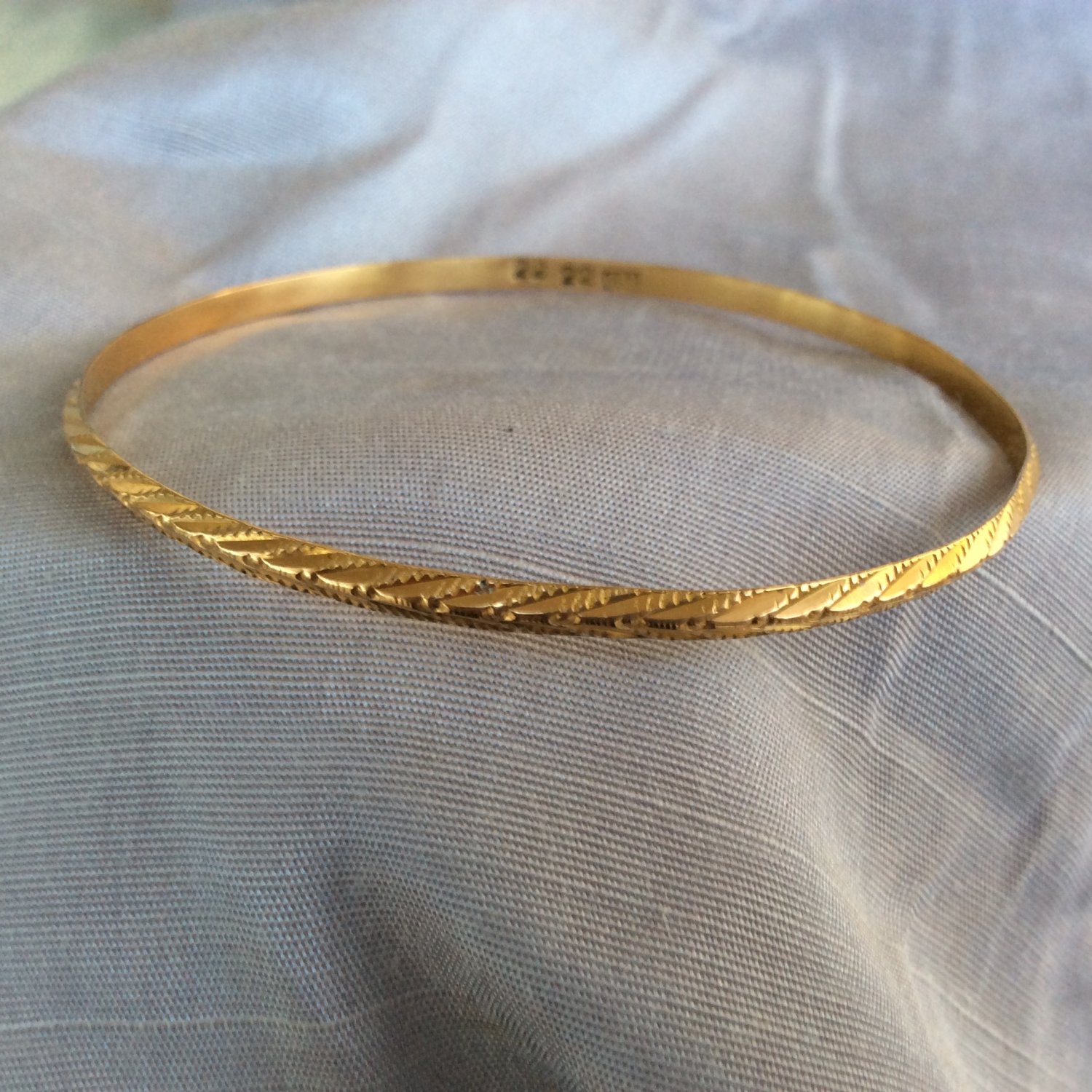 Egyptian 22K Solid Gold Etched Design Bangle Bracelet