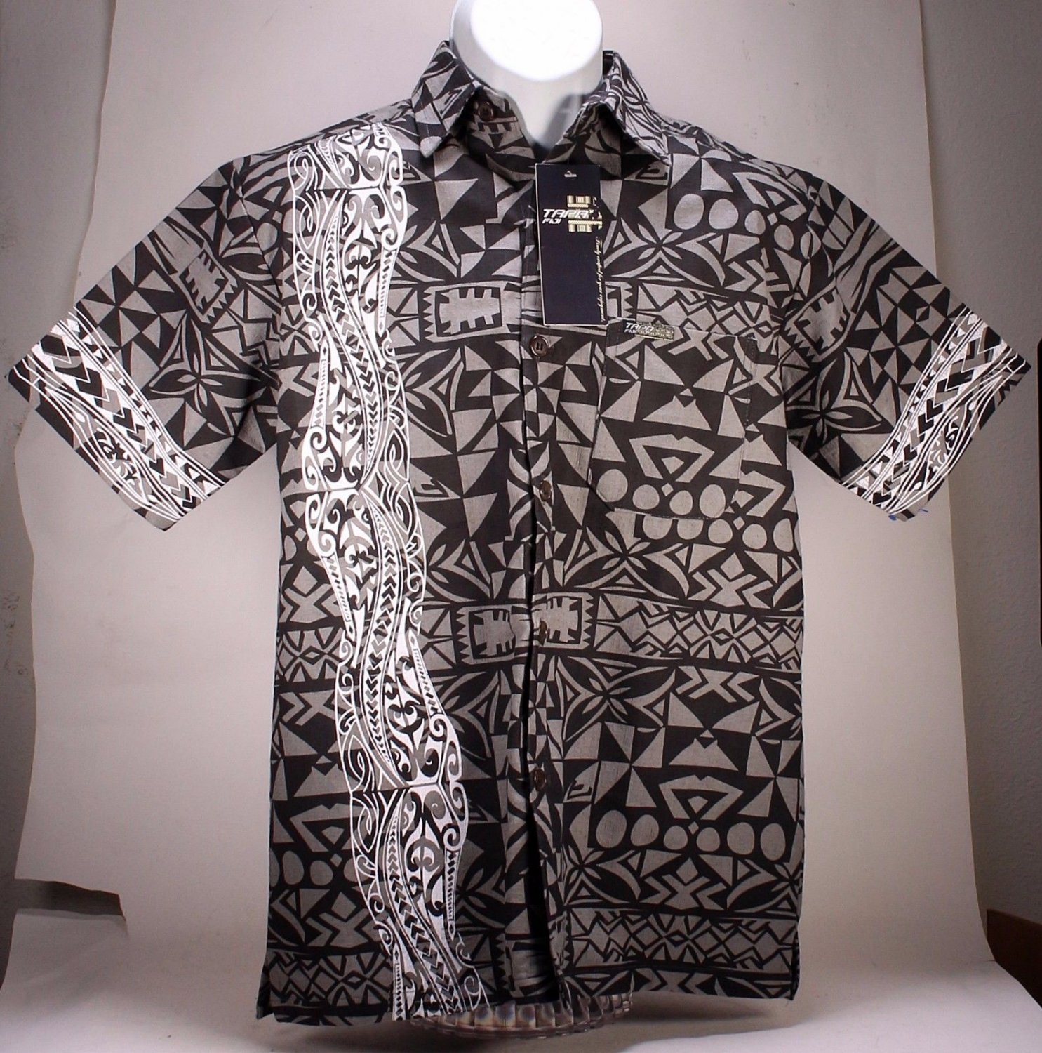 TAPA Fiji harrison Bula shirt Grey White mens small casual tropical