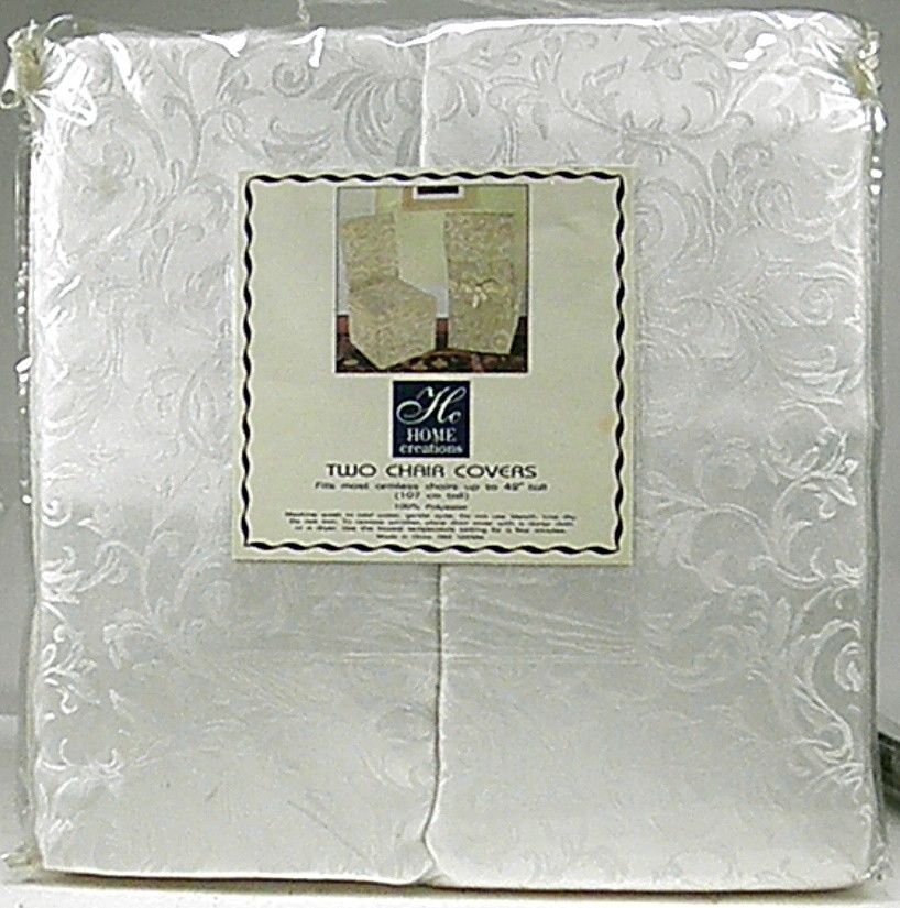Ivory Damask Dining Room Chair Cover armless 42" quality polyester 2 PACK
