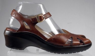 Ariat Brown Leather Buckle Ankle Strap Open Toe Wedge Platform Sandal Sz 7.5 B