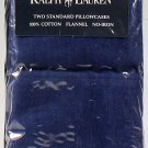 Ralph Lauren Standard Pillow cases royal BLUE FLANNEL pack of 2 Made in USA
