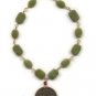 Green Jade and Carnelian Necklace - Featuring Bronze Oriental Pendant