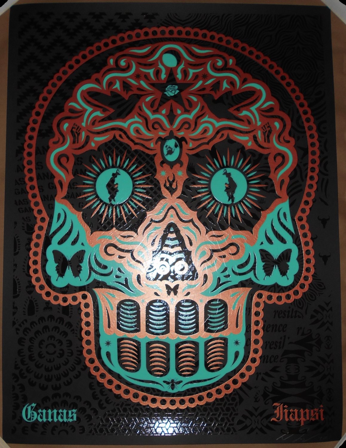 Ernesto Yerena Yaqui Day Of The Dead Copper & Turquoise Print Poster