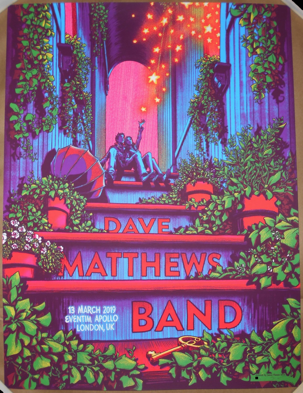 Dave Matthews Band 2019 London UK James Flames Poster Screen Print N2 Signed AP