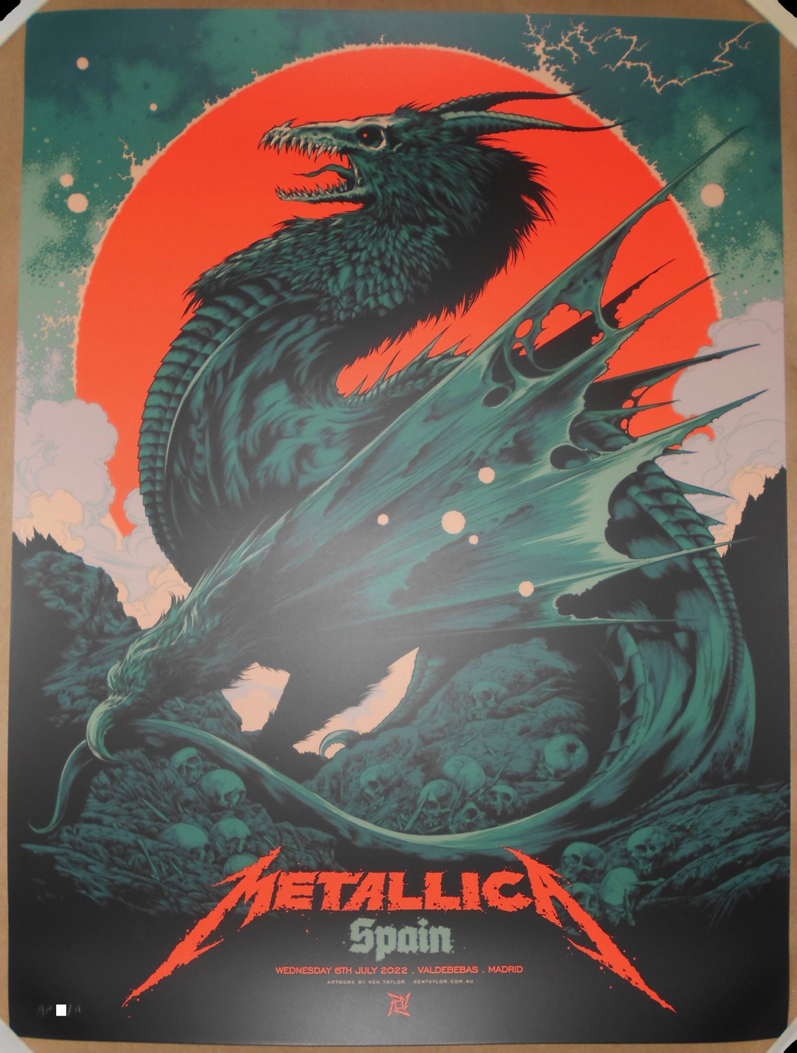 Metallica Madrid Spain Poster 2022 Ken Taylor Screen Print AP #/71 Dragon Art
