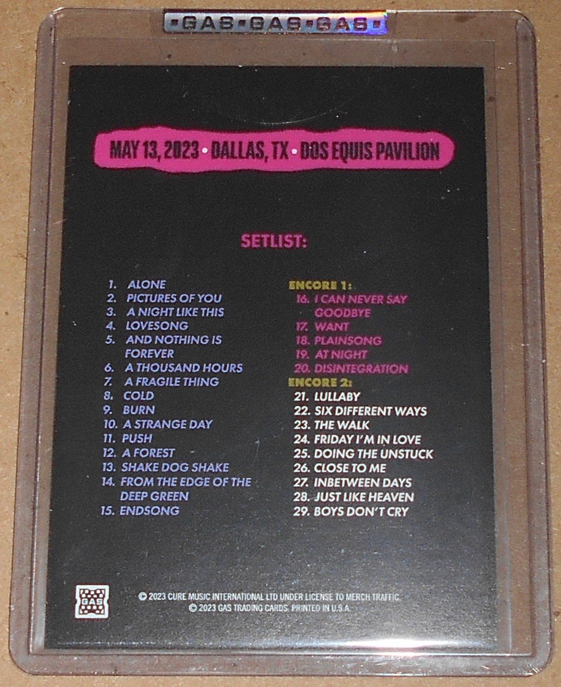 The Cure Dallas 2023 GAS Trading Card Nate Duval Poster Art Setlist