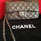 CHANEL DOUBLE FLAP QUILTED SHOULDER BAG SILVER METALLIC