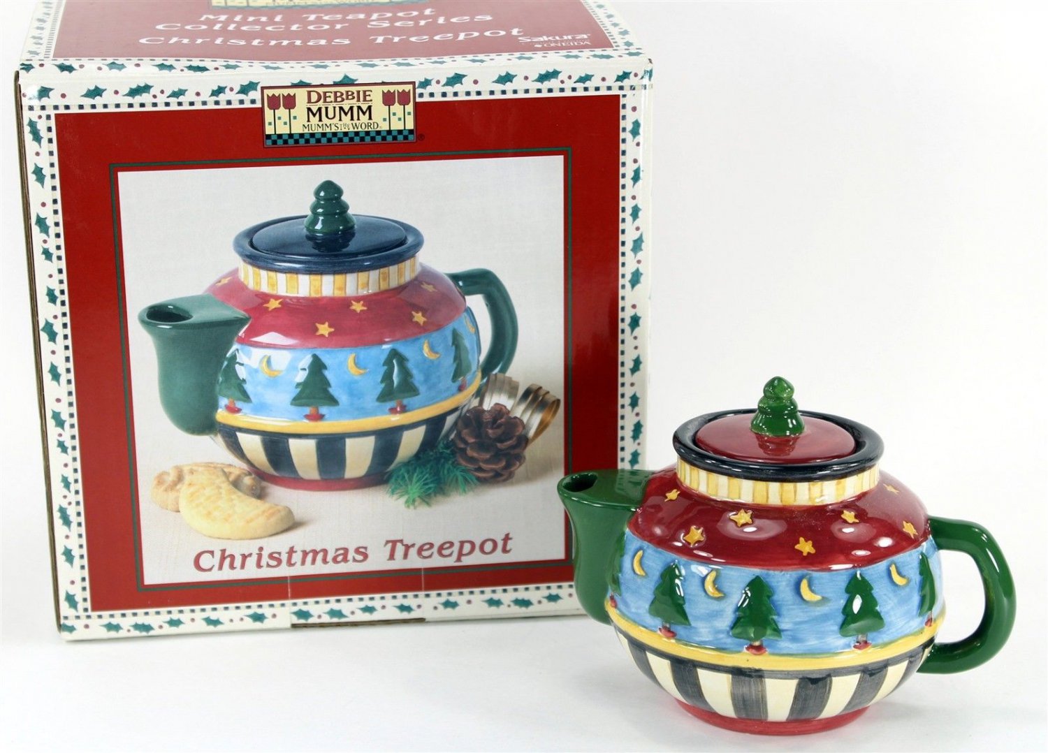 Debbie Mumm Christmas Treepot, Mini Teapot, NIB, Sakura Oneida