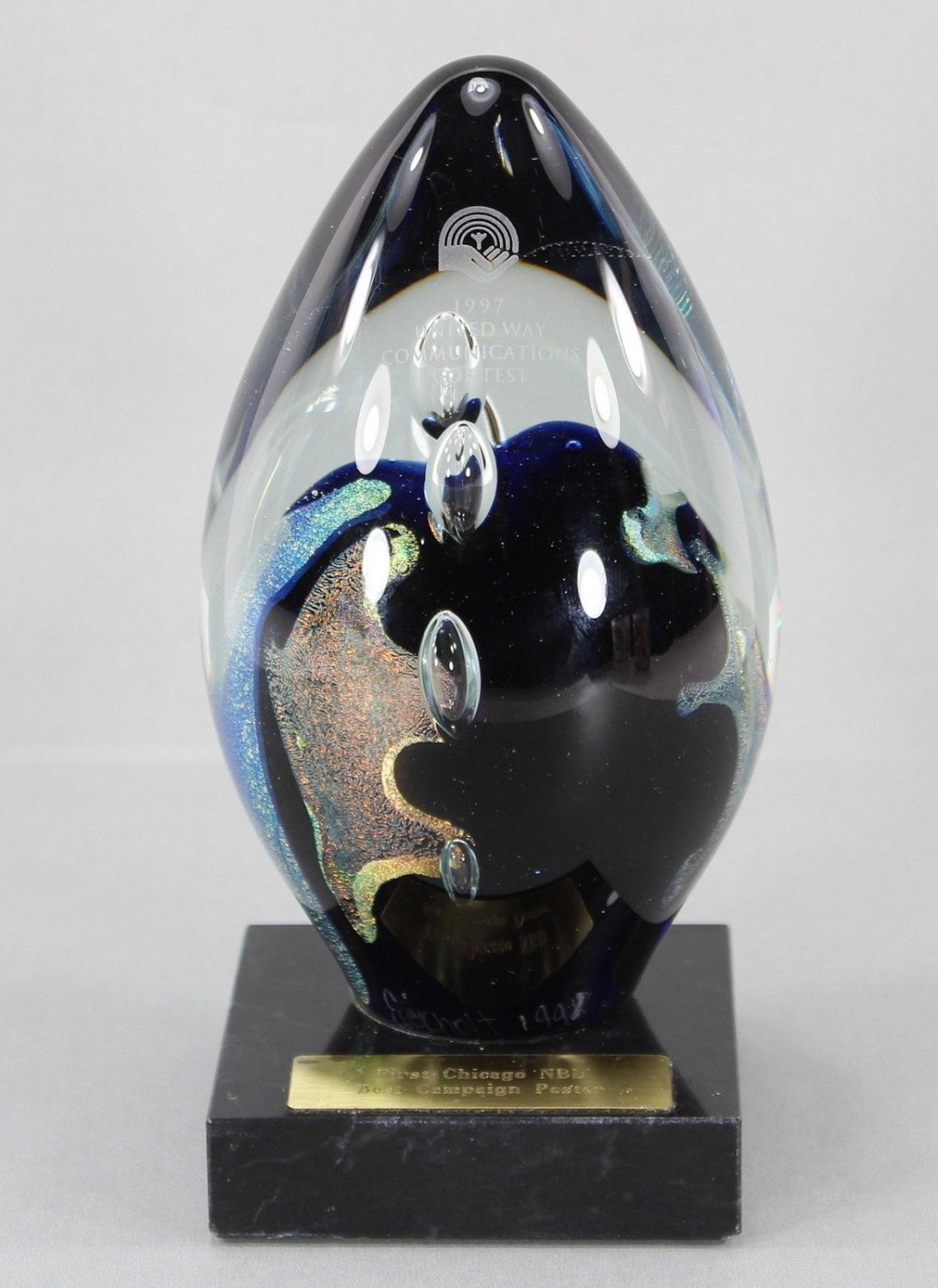 Eickholt Art Glass Large Egg on Base Paperweight Suspended Bubbles ...