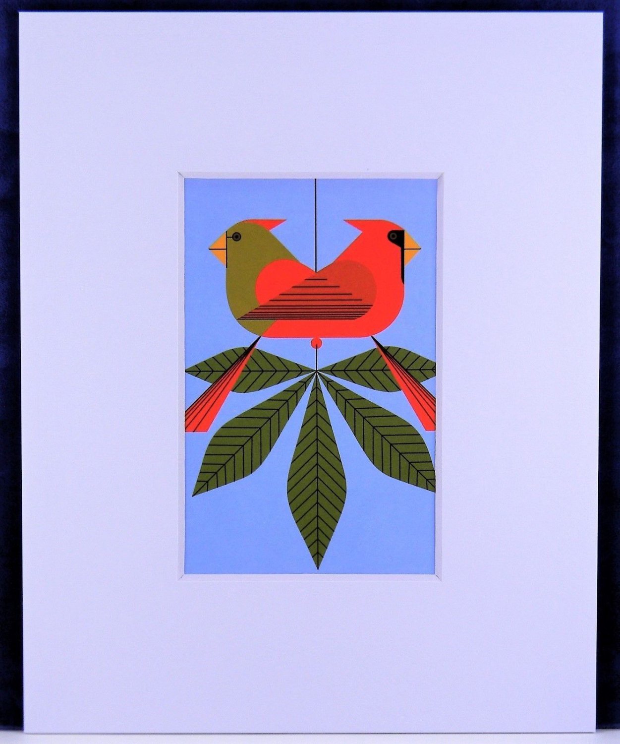 Charley Harper Cardinals, Cardinals Consorting White Matted Litho Bird