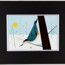 Charley Harper Print, White Breasted Nuthatch, Black Matted, 22200