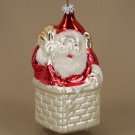 Santa in the Chimney, Vintage Christmas Ornament, Painted Glass, West Germany, 23595