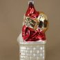Santa in the Chimney, Vintage Christmas Ornament, Painted Glass, West Germany, 23595