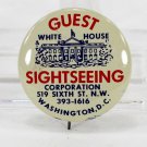 White House Sightseeing Guest Button, Tin Litho Pin, Badge with Image, Vintage, 23436