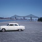 1953 Dodge, Vintage Color Slide, Old White Car, Bridge, Montreal Canada, 22889