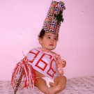 New Year's Baby 1966 Vintage Color Slide, Big Hat, Banner Little Girl, 20940