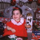 Baby Girl in Red Dress, 1965 Vintage Color Slide, Glitter Tree Skirt, Christmas Presents, 20943