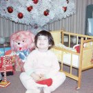 Little Girl with Toys Under a White Flocked Christmas Tree, 1967 Vintage Color Slide, 20948
