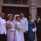 Bride and Groom on Church Steps, 1964 Wedding, Vintage Color Slide, 20644