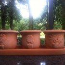 Terra Cotta Clay Set of 3 Small Embossed Earthenware Planters with Tray