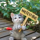 Decorative Kitten with Welcome Plaque Sculpture Statue