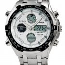 Men's Round Dial Analog & Digital Watch with Alarm, Backlight & Week Display (White)
