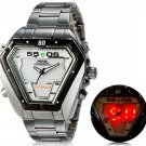 Unisex Trapezoid Analog & Digital 30 m Waterproof LED Sports Watch with Stainless Steel Strap M.