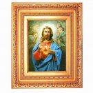 Jesus Christ Sacred Heart Golden Leaf Frame 10x13in Vintage J#PKF-246-PI-LECCO#