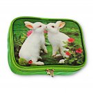 Purse Make-Up Bag White Rabbits Kissing Green 3D Lenticular #VSP-003-PRADO #