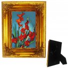 3D Lenticular Table Decor w Gold Wood Frame 7X8 Red Gladiolas #PK-245-FR4x6-G02#