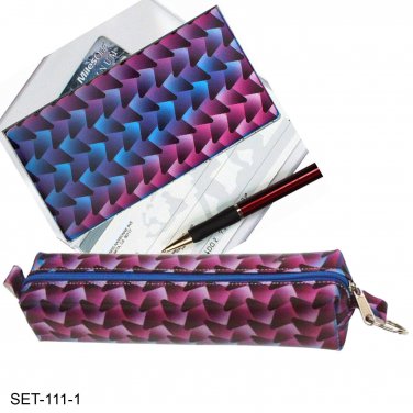 SETOF2- Lenticular Purple Blue Black Pencil Case Checkbook Cover #SET-111-1#
