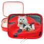 Red Purse Make-Up Bag White Kitten Siamese Kitty 3D Lenticular #TP-309-PRADO#