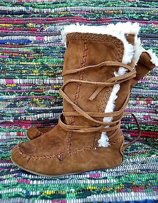 GAP kids leather suede wrap moccasin boots size 12