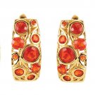 High Quality Stunning Bezel Set Faceted Mexican Fire Opal Earrings Solid 14K YG