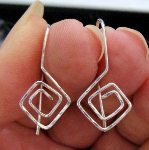 Squared Fancy Looped and Hammered INTERCHANGEABLE Earring Wires Sterling Silver